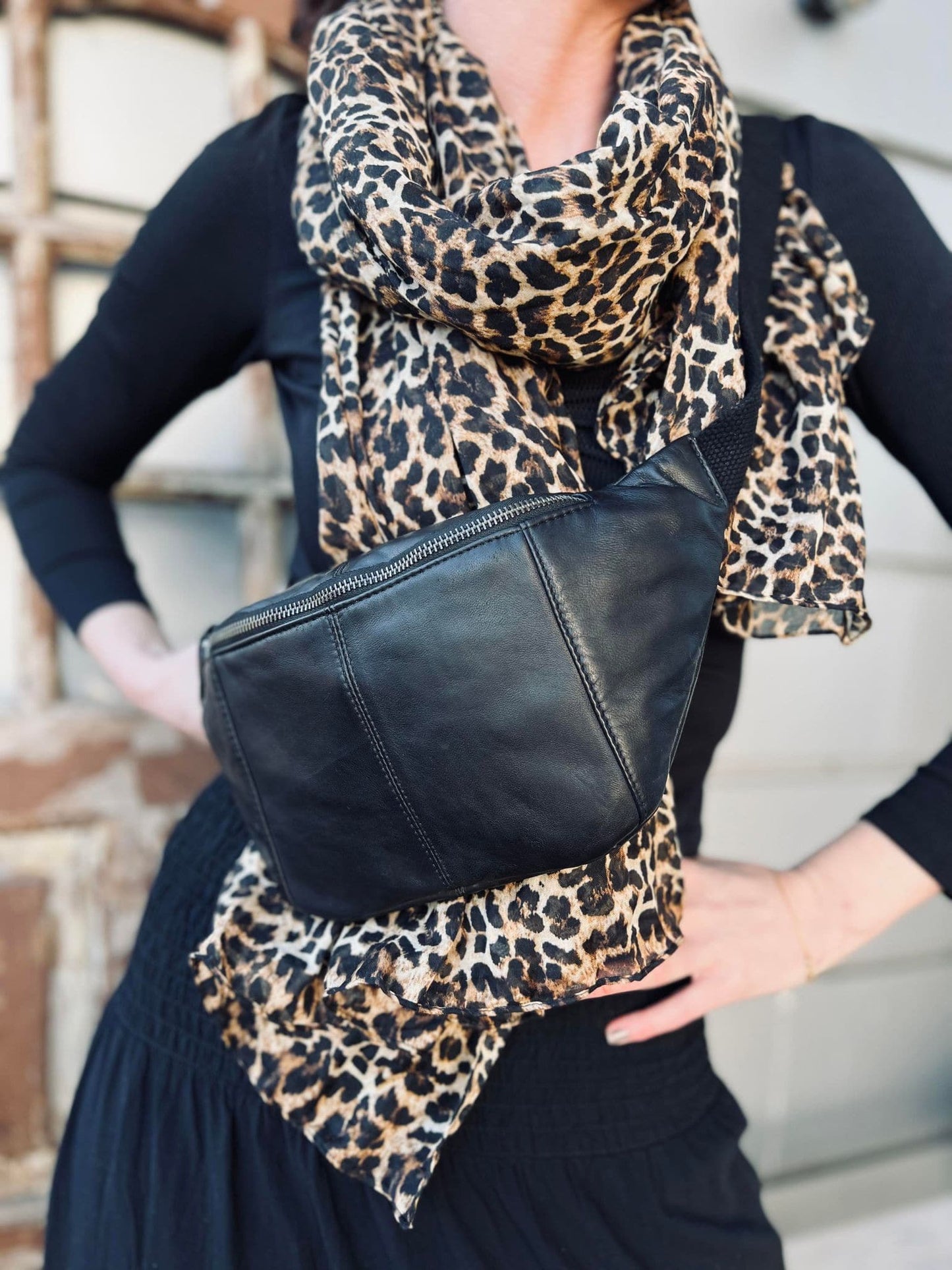 Unisex klassisk lammeskinn bumbag med justerbart midjebånd