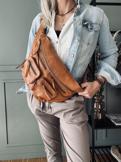 Unisex Stor Läder Bumbag med Justerbar Rem för Extra Förvaring