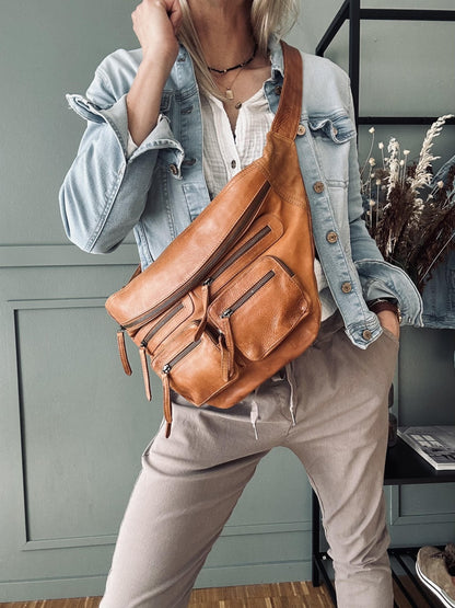 Unisex Stor Läder Bumbag med Justerbar Rem för Extra Förvaring