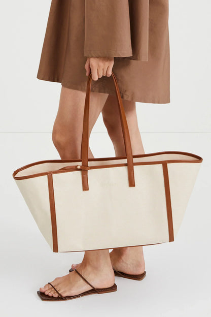 Kvinnors Elegant Bomulls Tote med Imitationsläderdetaljer