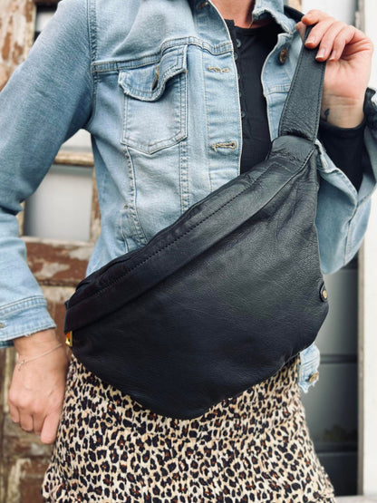 Unisex Elegant Kalvskinn Bumbag med Blixtlås