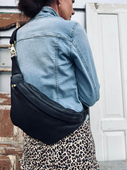 Unisex Elegant Kalvskinn Bumbag med Blixtlås