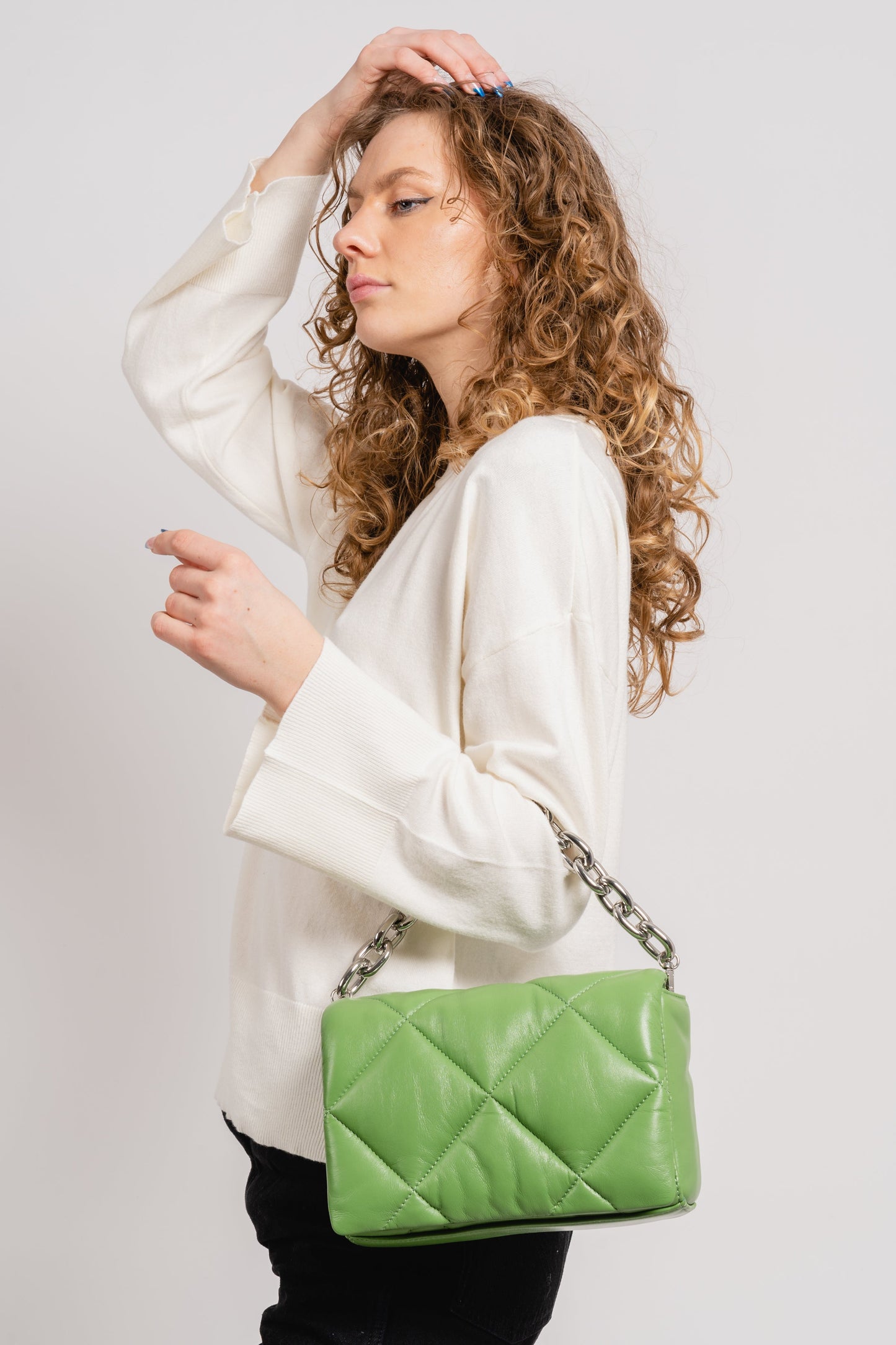 Dam Elegant Lammhud Kopplingspåse med Guldchainrem