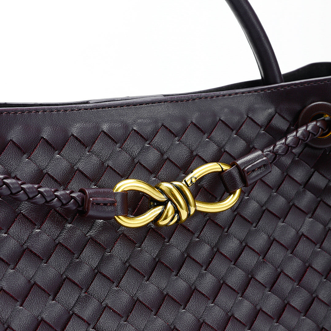 Helen - Moderna Designer Look Flätad Axelväska med Metall Knutdetalj för Dam