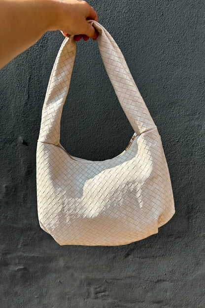 Dam Flätad Polyester Handväska med Avtagbar Rem och Inre Fickor