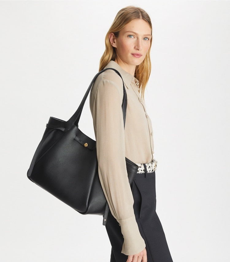 Dam Elegant Mjuk Läder Tote med Djup Dragkedja