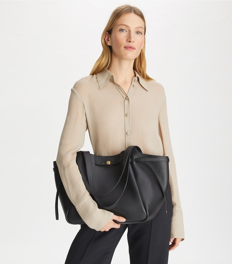 Dam Elegant Mjuk Läder Tote med Djup Dragkedja