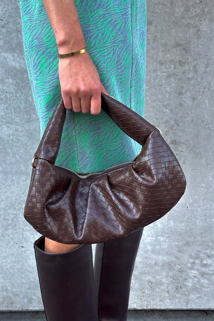 Dam Flätad Polyester Väska med Justerbar Rem och Inre Fickor