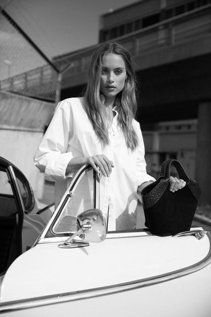 Dam Elegant Mocka Väska med Flätade Handtag och Axelrem